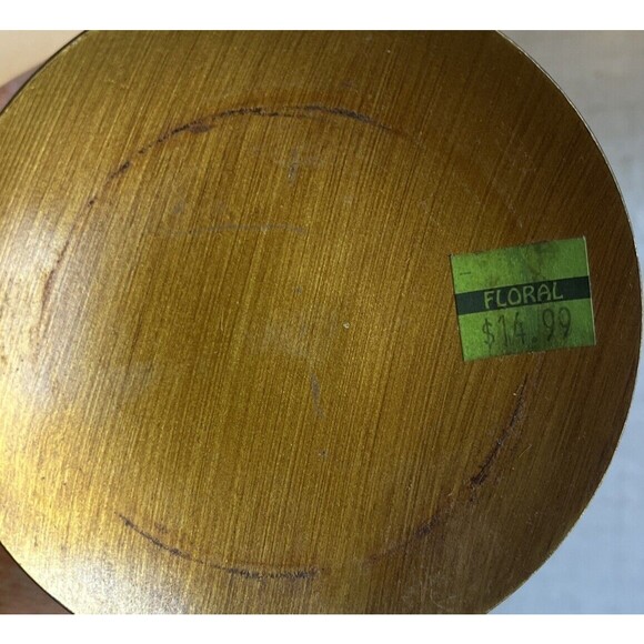 Vintage MCM Pillar Candle Holder Pair Green Brown Gold Stacked Round Minimalist - Picture 8 of 11